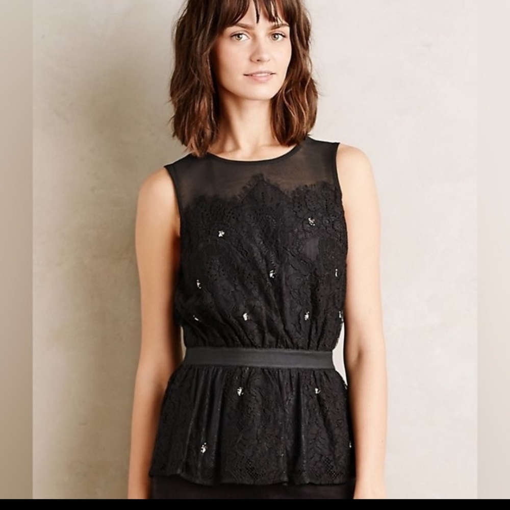 Anthropologie Meadow Rue black lace peplum stargazer top  by meadow rue